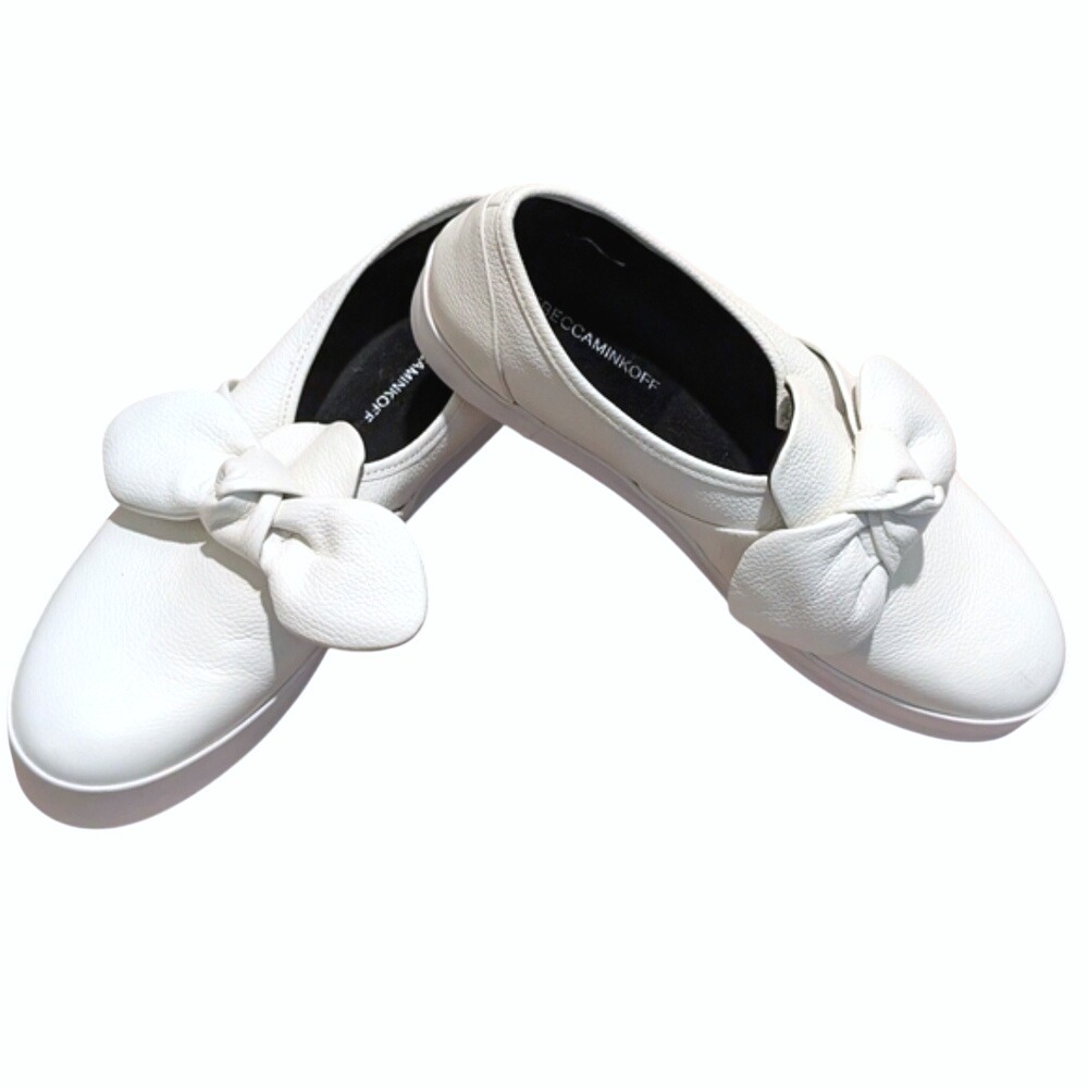 Rebecca Minkoff Shoes Womens 10.5 White Bow Slip On Sneakers Comfy Leather